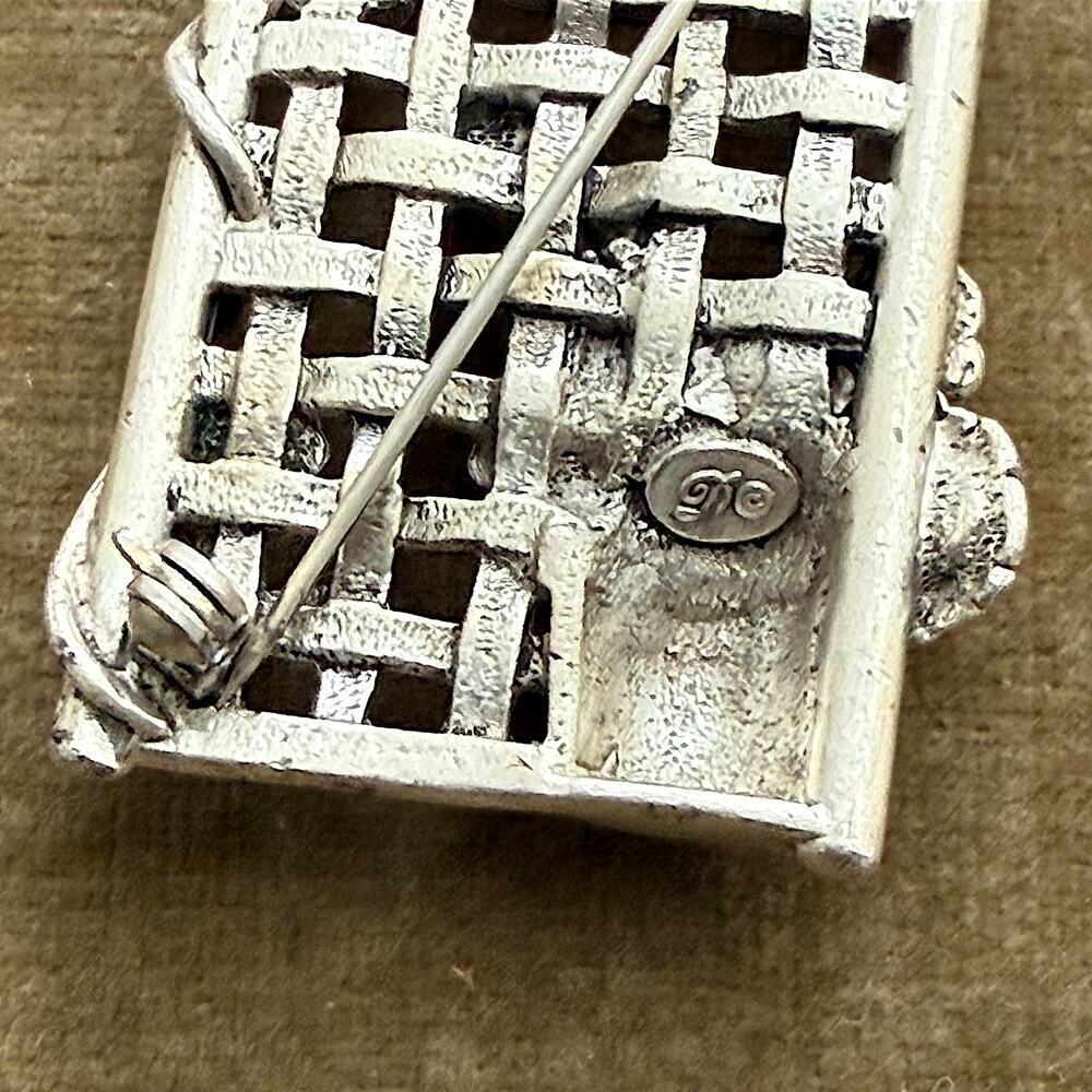 Vintage Danecraft Flower Garden Trellis Gate Brooch Pin Signed Silver Tone - Picture 3 of 8